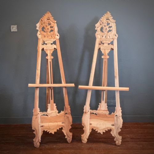 attractive pair of rustic carved hardwood painting easels stands