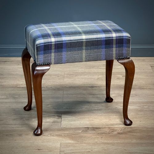 attractive vintage mahogany queen anne newly upholstered stool
