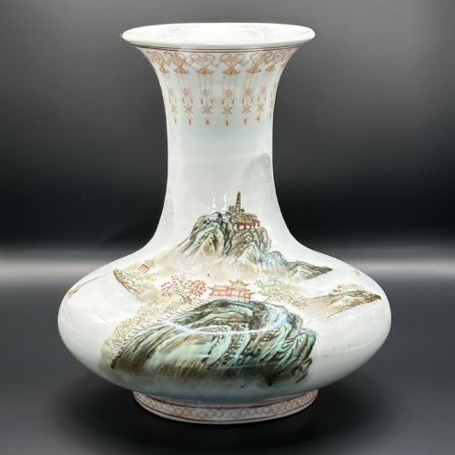 attractive vintage chinese vase with mountain landscape scene