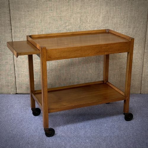 attractive mid century walnut serving drinks trolley with pull out tray