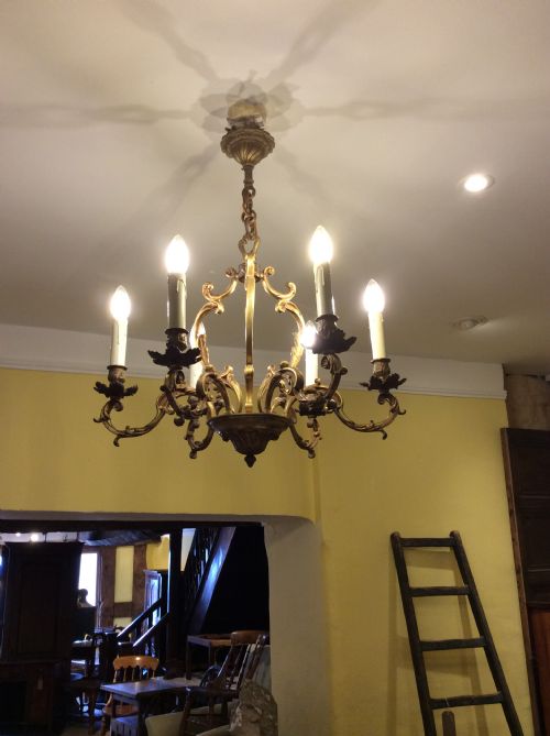 19thc english gilt bronze 6 branch chandelier
