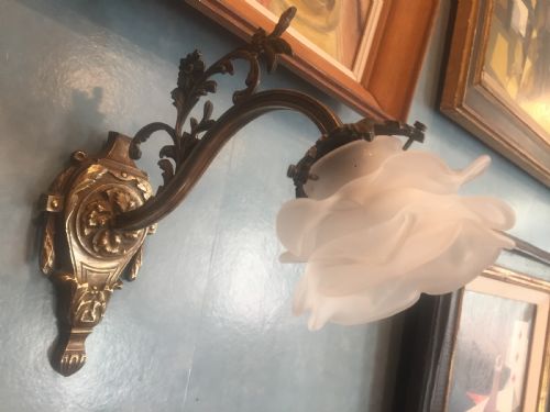 art nouveau single wall light bronze and frosted glass