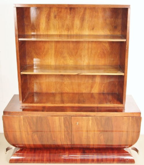art deco walnut bookcase