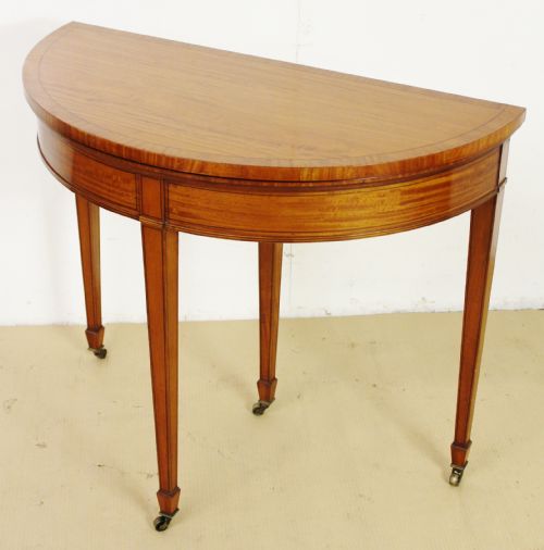 inlaid satinwood demi lune card table