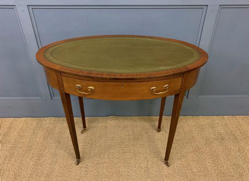 edwardian oval inlaid mahogany writing table