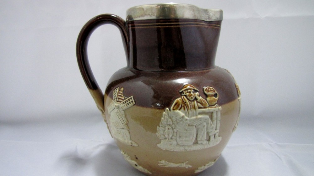 Royal Doulton Lambeth Silver Rim Jug 1892 356453 Sellingantiques.co.uk