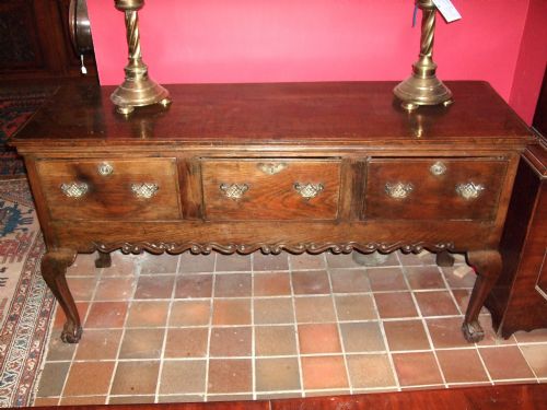 18thc oak dresserside server with rare carved apron