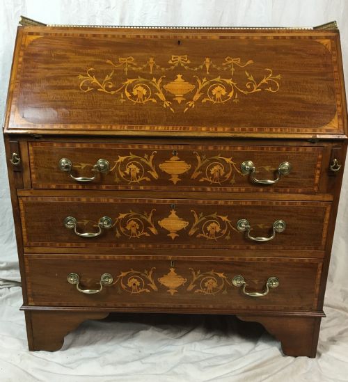 inlaid bureau with brass gallery
