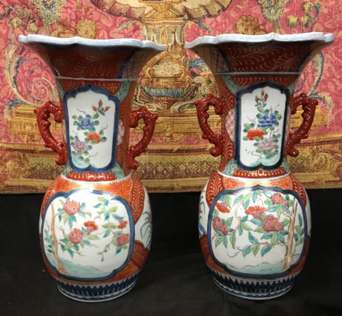 large pair of chinese vases in the imari pallette