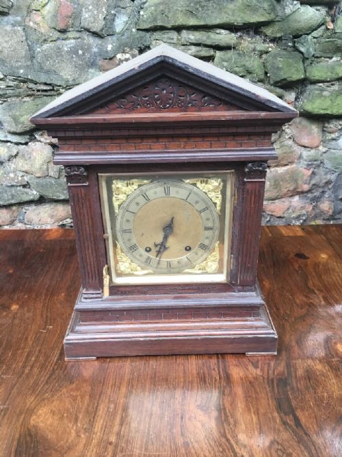 c19th architectural oak cased mantle clock
