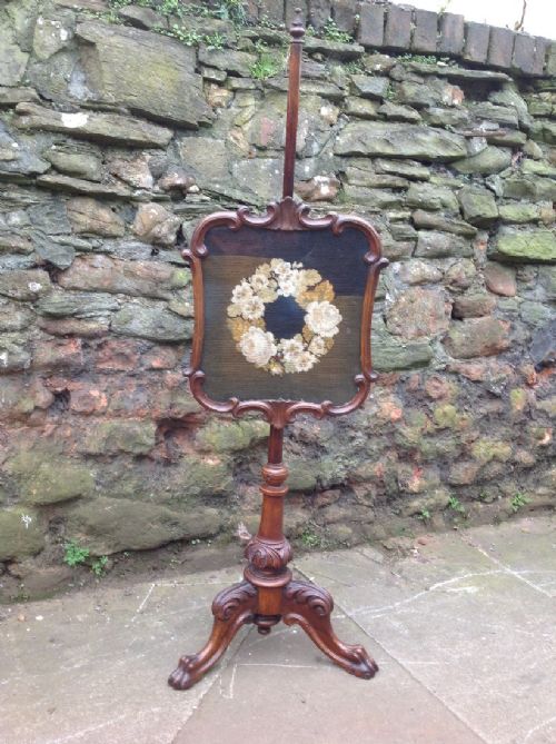 c19th rosewood carved pole screen