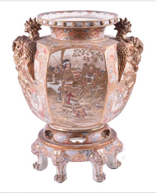 large japanese satsuma vase on stand