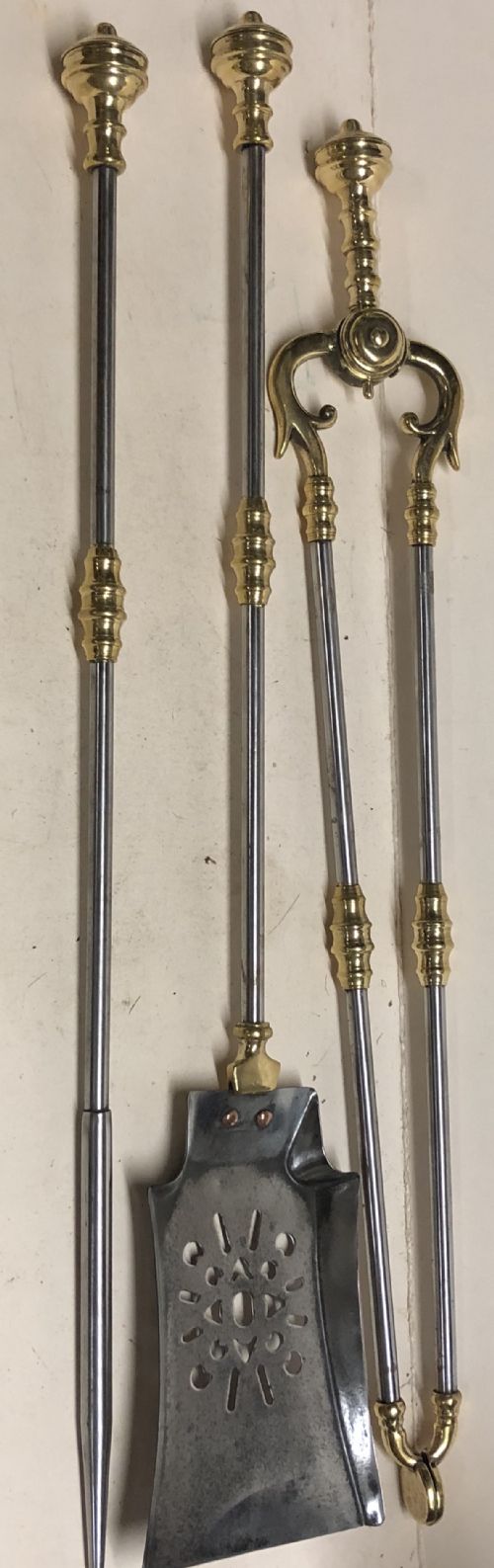 c19th set of steel and brass fire irons