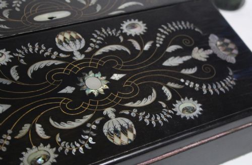 c19th coromandel writing slope with mother of pearl inlay
