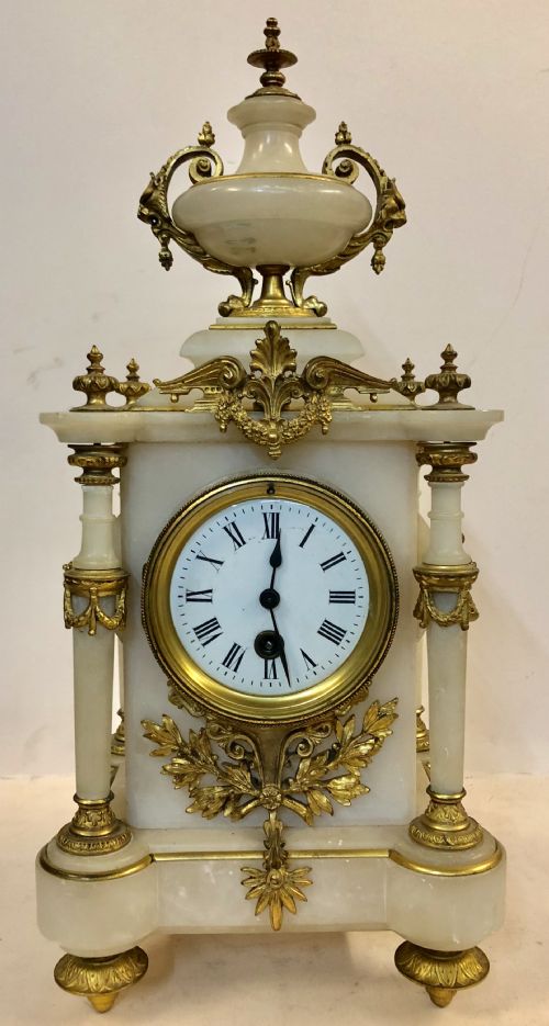 c19th french alabaster and ormolu mantle clock