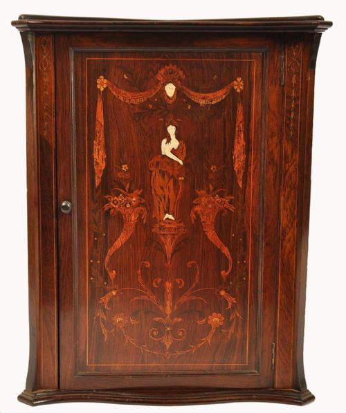 c19th rosewood marquetry and bone inlaid corner cabinet