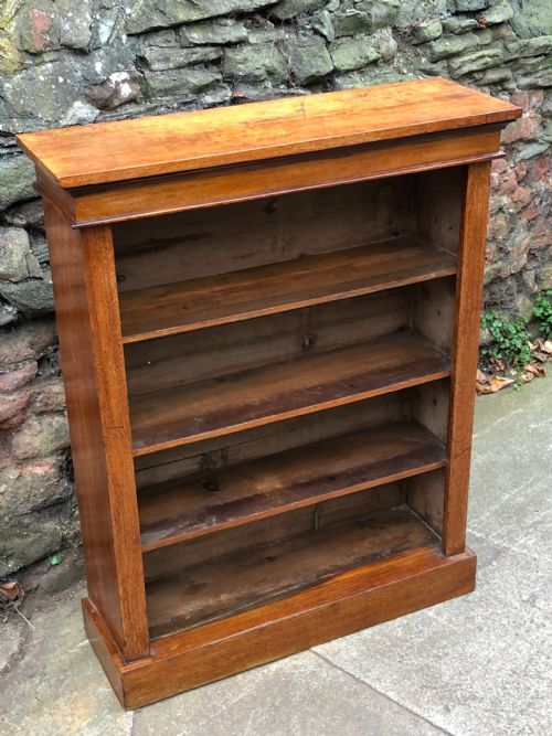 small walnut veneered open bookcase with adjustable shelves
