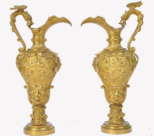 c19th pair of ormolu classical water ewers of classical form