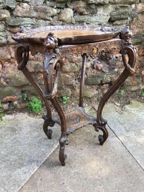 c19th walnut italian carved side table