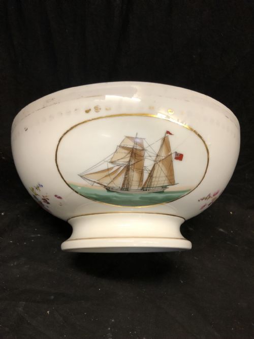 rare early c19th english punchbowl depicting east indiamens in full sail