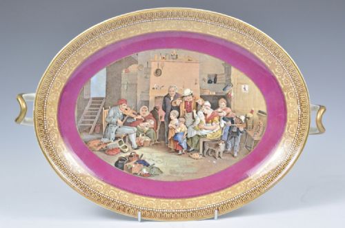 c19th prattware twin handled tazza with central panel being the blind fiddler by sir david wilkie