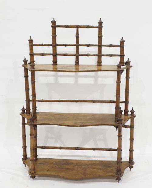 c19th faux bamboo walnut wall shelves