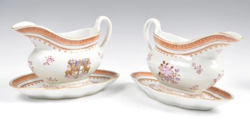 a pair of 19th century samson armorial crested gravy boats