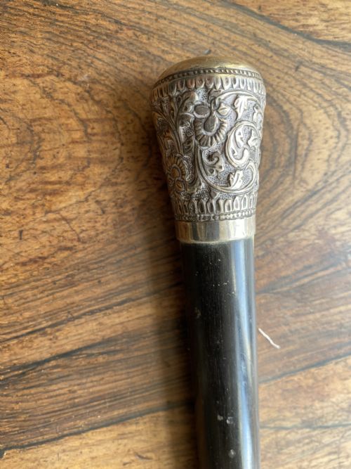 c19th white metal topped walking cane