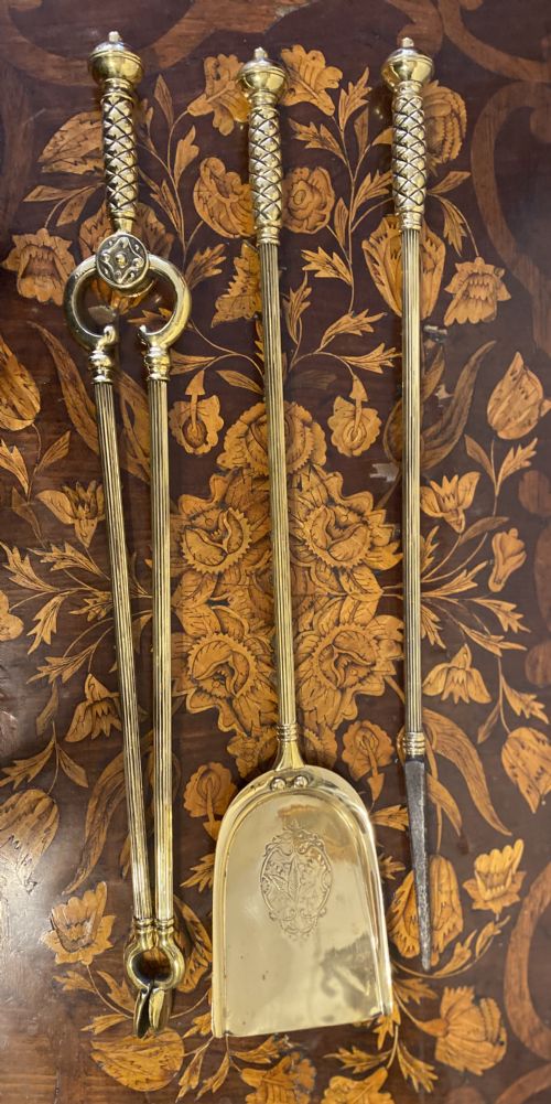 set of three quality brass fire irons