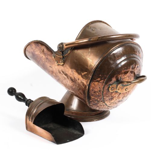 c19th copper coal scuttle with original shovel