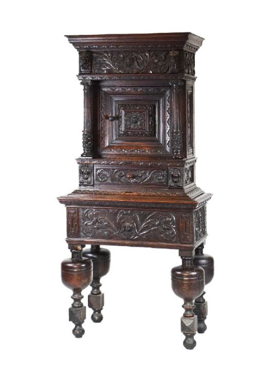 c17th oak flemish cabinet on stand