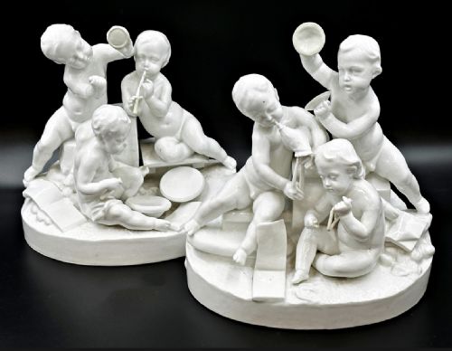 pair of jean gille french blanc de chine porcelain musical cherubs