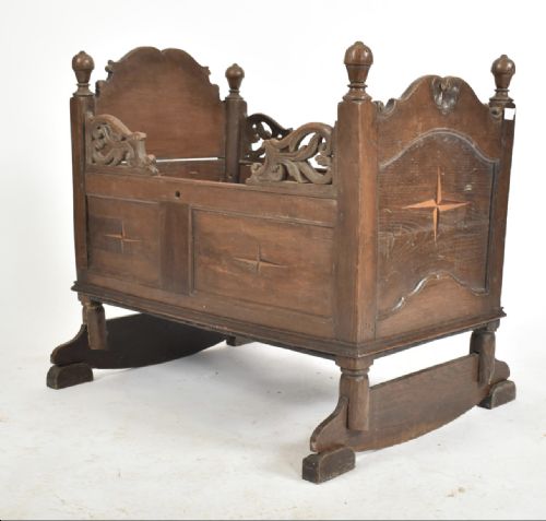 c17th chestnut carved crib