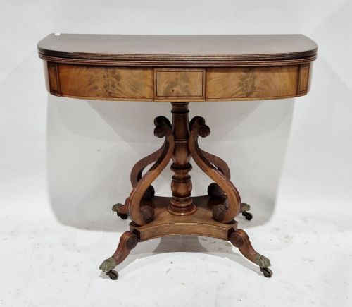c19th regency mahogany and rosewood crossbanded card table