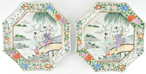 pair of japanese meiji period 18681912 octagonal enamelled chargers