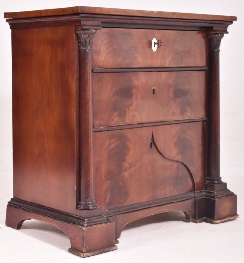 c19th small flame mahogany chest of drawers