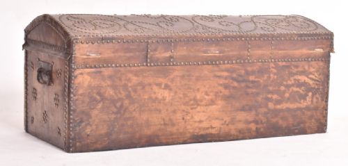 c18th leather and brass studded trunk