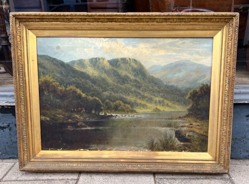 oil painting on canvas of highland landscape scene by william langley 18521922