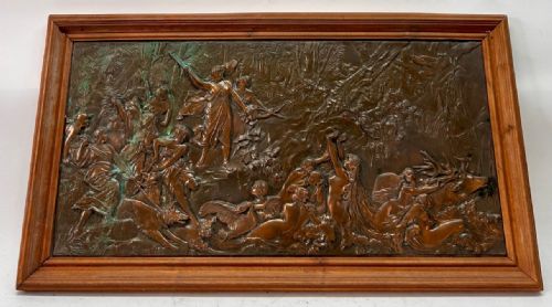 c19th bronzed copper relief showing diana the huntress