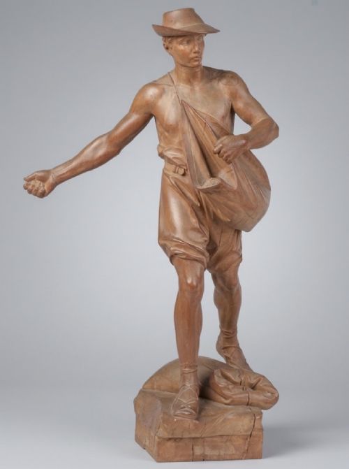 large carved fruitwood figure of the sower after jules buste labatut 18511935