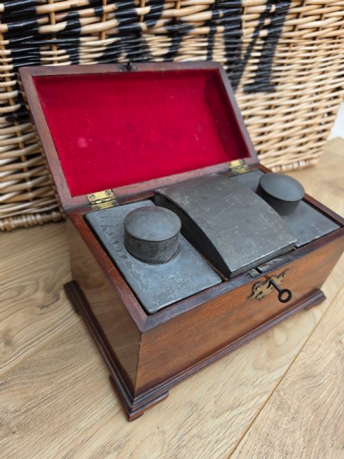 completely original georgian tea caddy with pewter cannisters