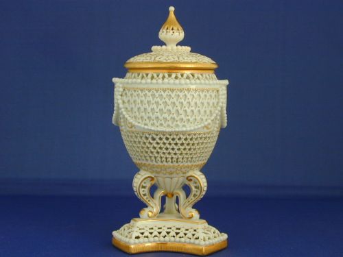 royal worcester vase and cover reticulated by george owen