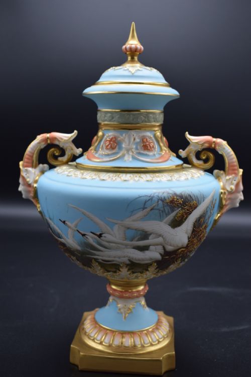 royal worcester vase and cover swans by baldwyn