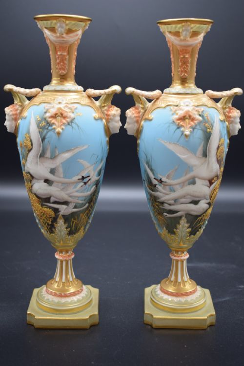 royal worcester pair of vases decorated by c baldwyn
