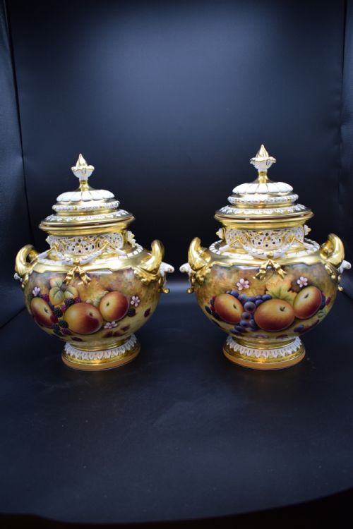 royal worcester pair of paintedfruit bow vases ss by jason bowman
