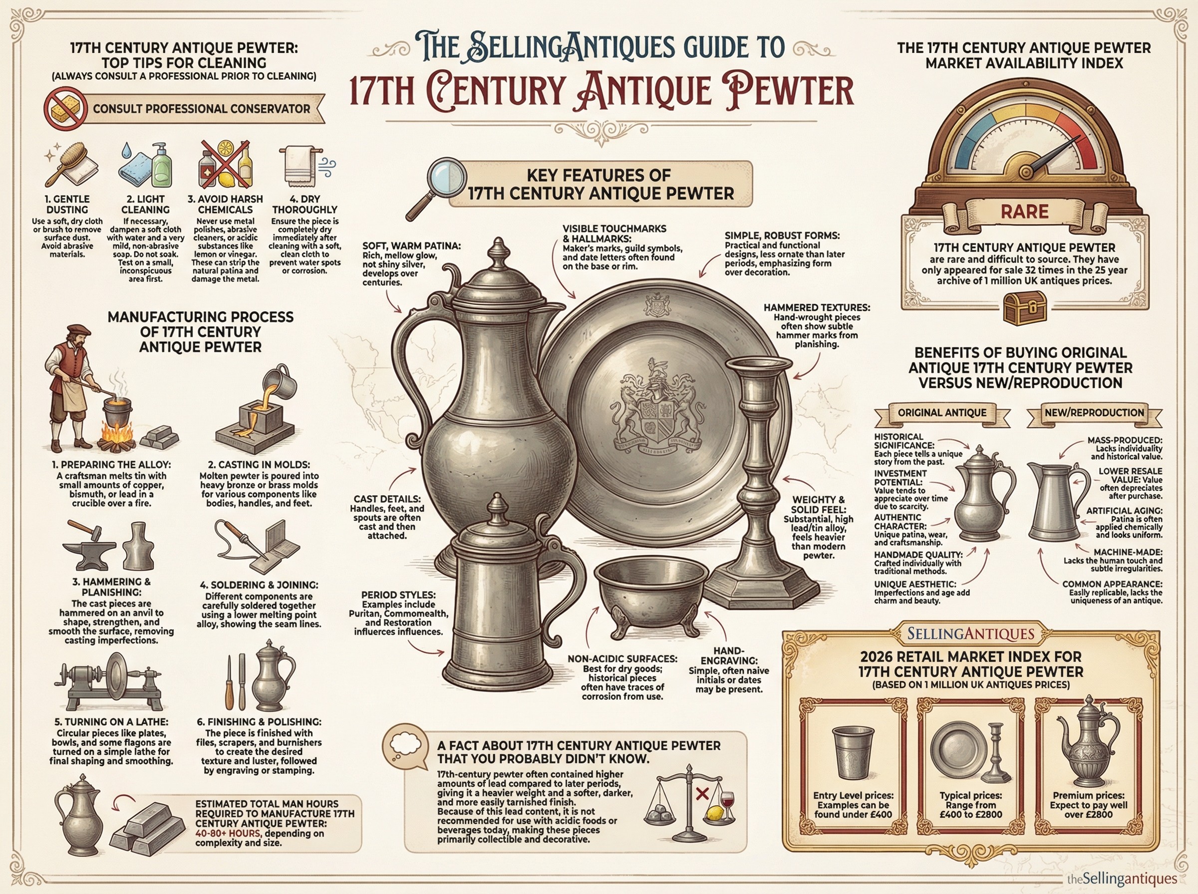 17th Century Antique Pewter Guide Infographic
