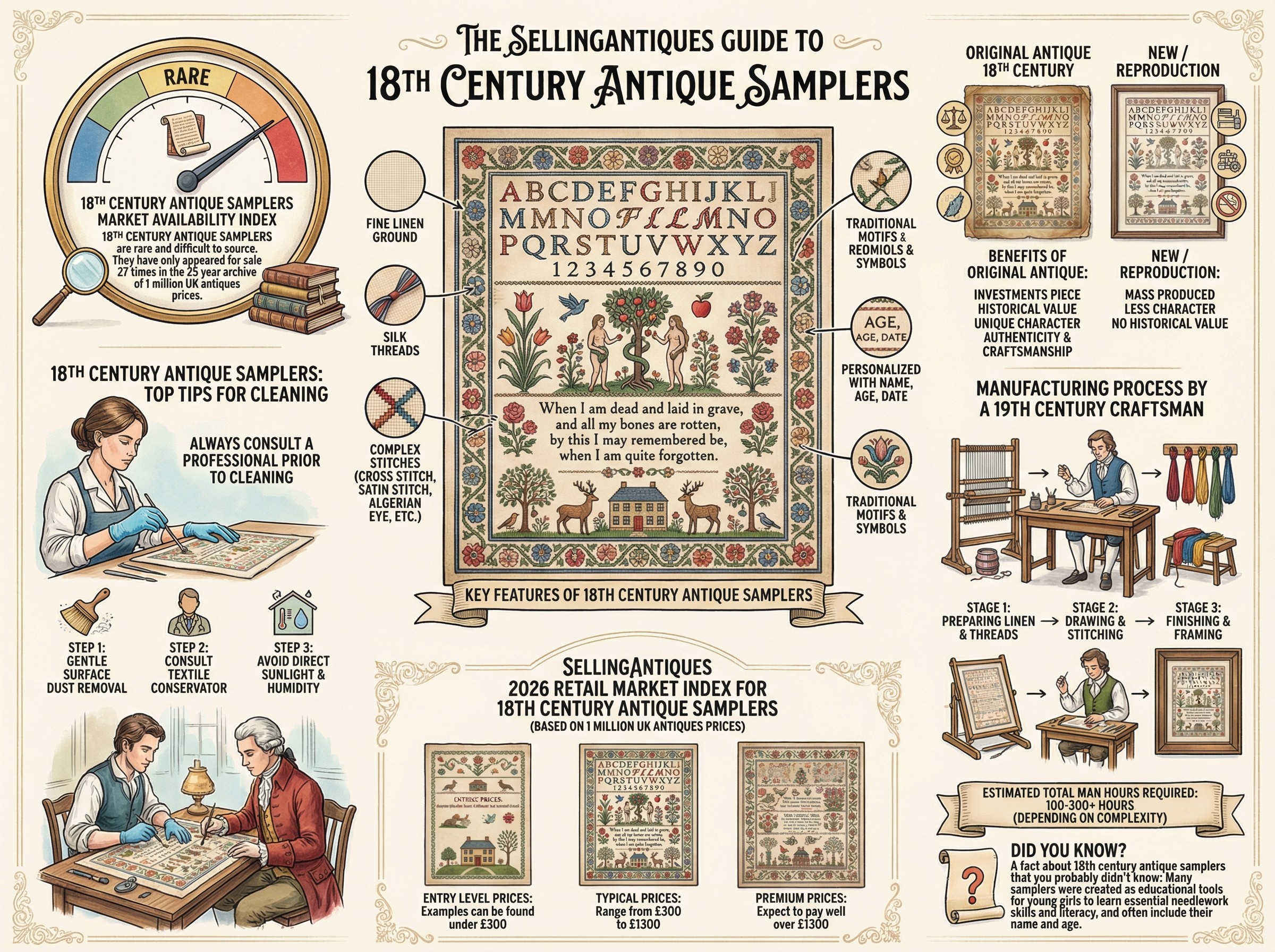 18th Century Antique Samplers Guide Infographic