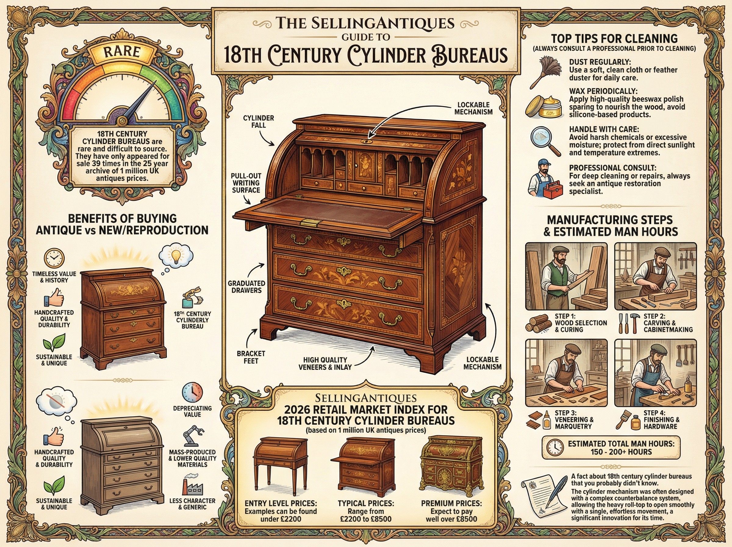 18th Century Cylinder Bureaus Guide Infographic