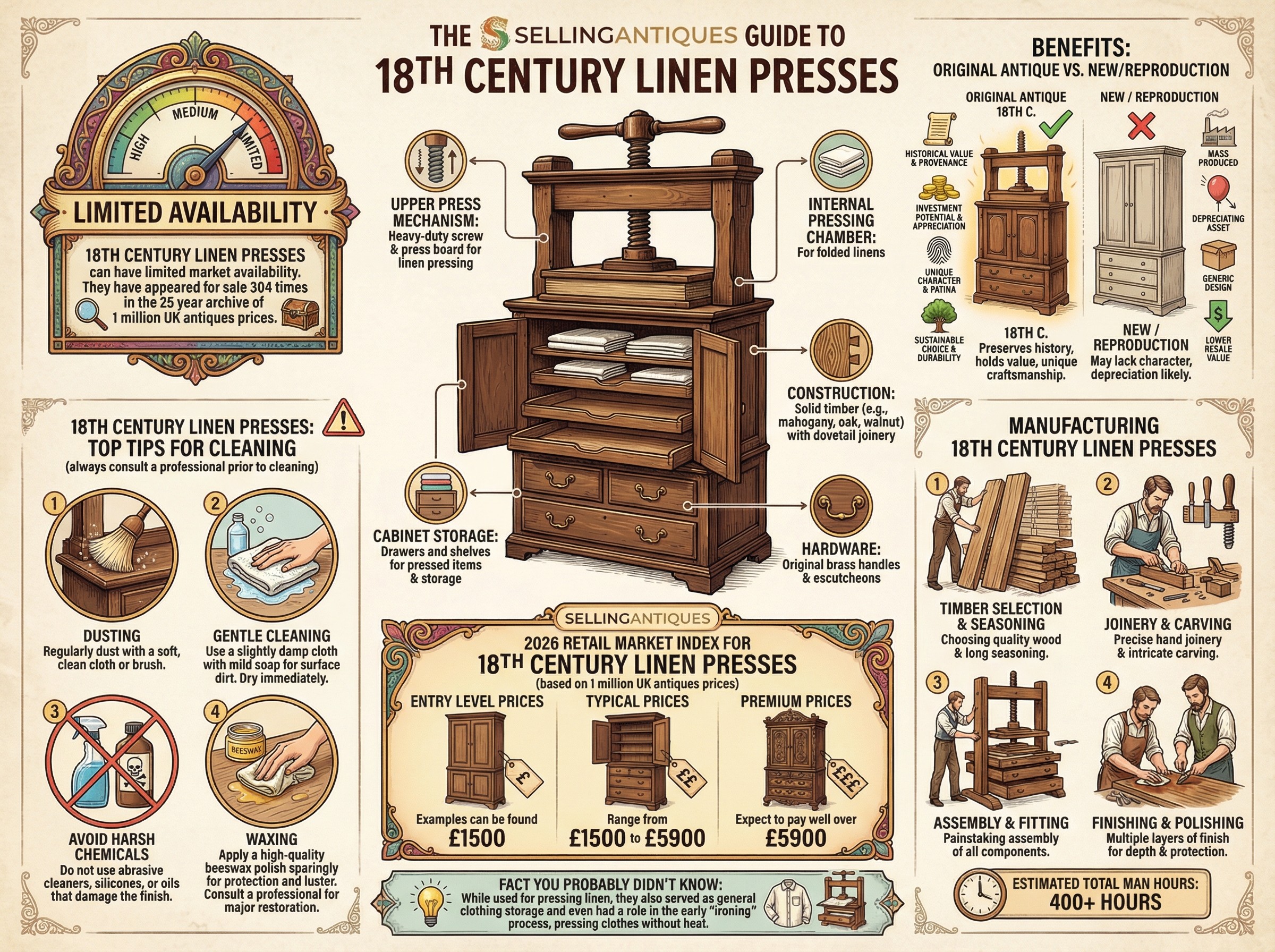 18th Century Linen Presses Guide Infographic