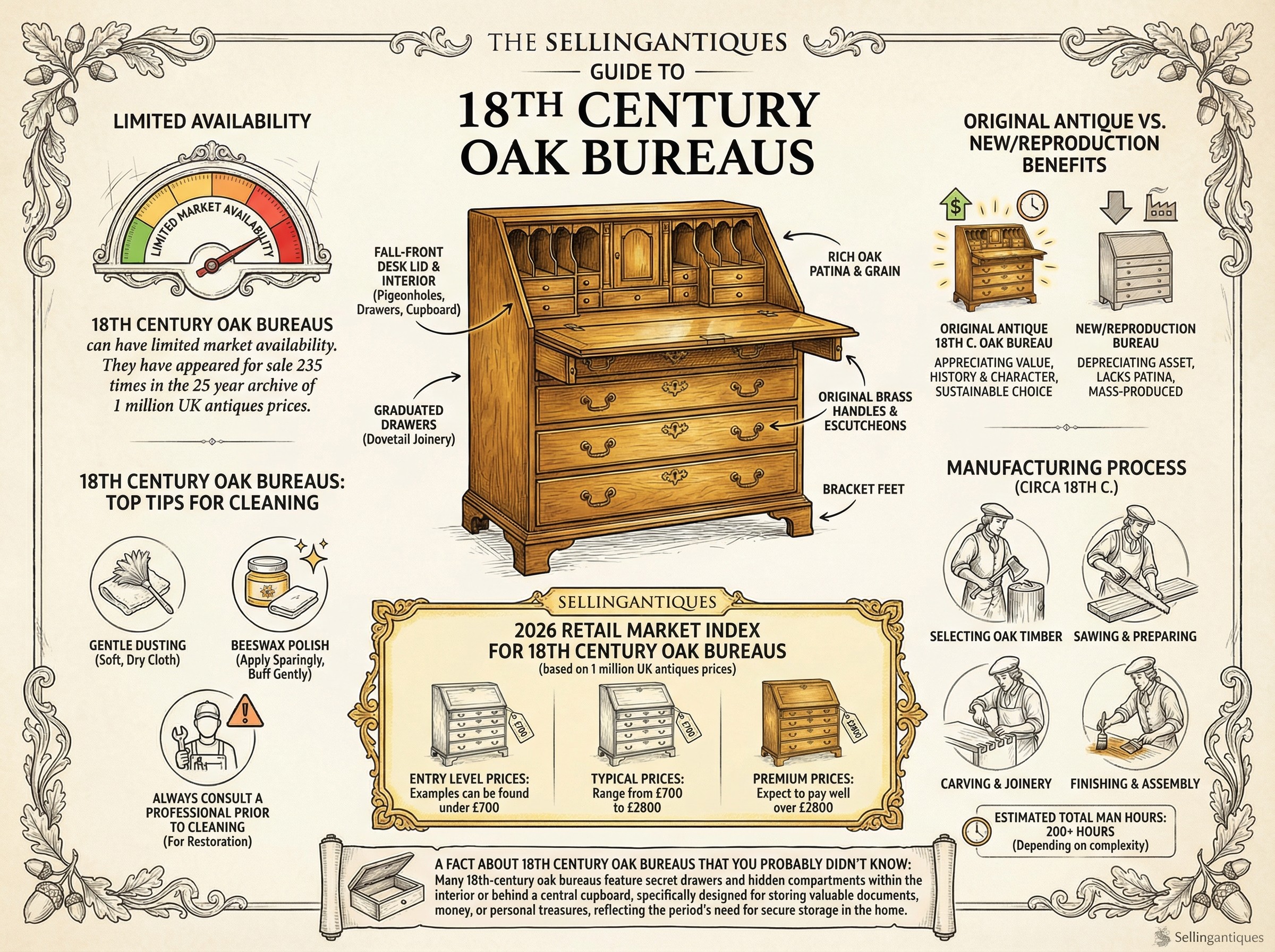 18th Century Oak Bureaus Guide Infographic